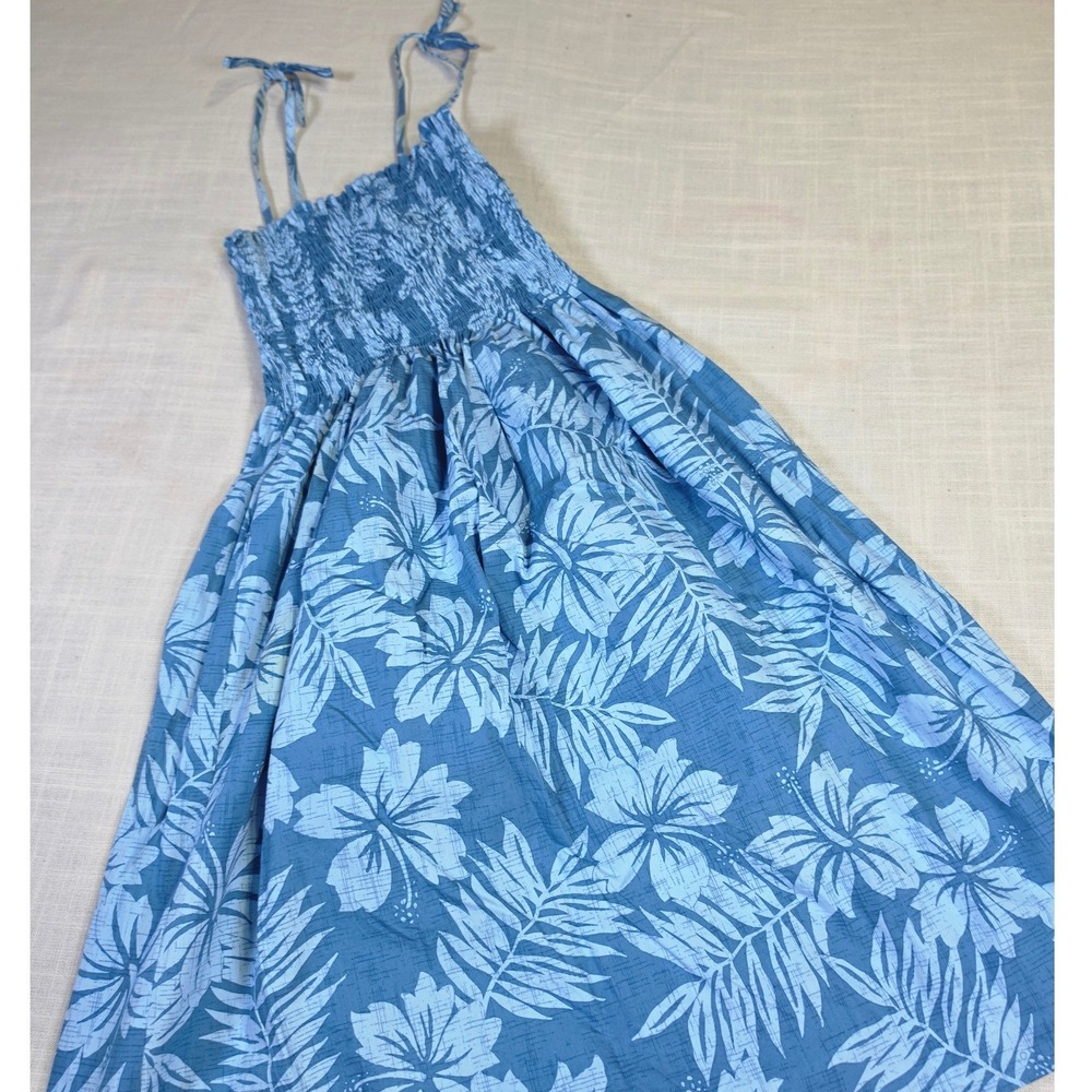Hawaii Station Blue Tropical Hibiscus Smocked Sun Dress One Size Made in Hawaii